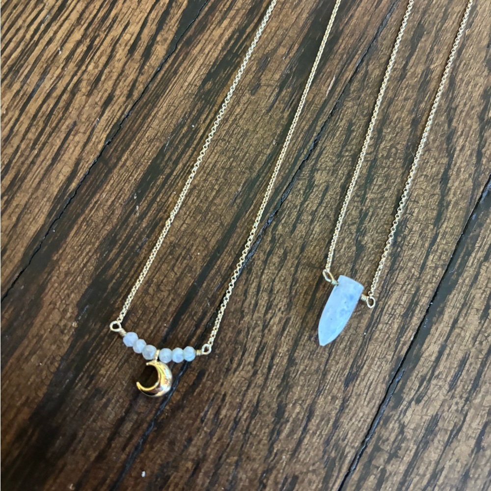 Moon and Crystal Stackable Pendant Necklace Set